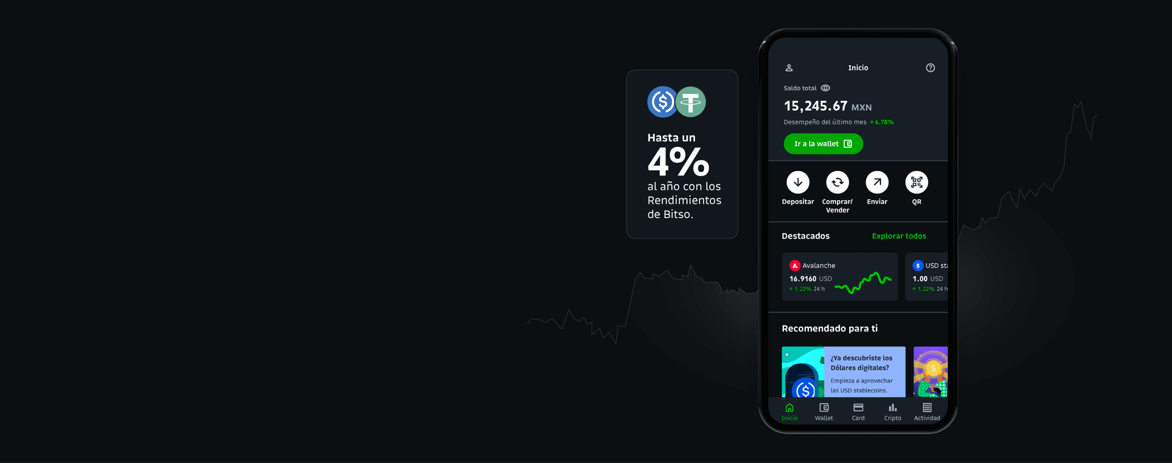 Gana hasta 4% anual por tus dólares digitales y USDT