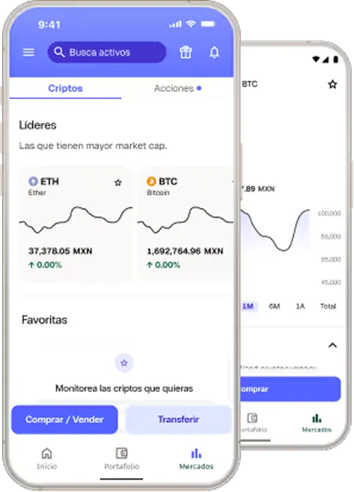 App de Bitso en dos teléfonos